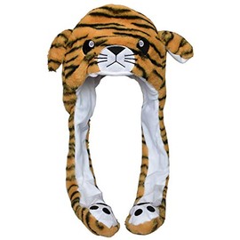 JOYHY Children's Adult Plush Hat Ear Moving Ear Flap Hat with Paw Brown Tiger