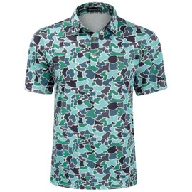TAPULCO Men's UPF 50+ Quick Dry Golf Polo Shirts Sun Protection Funny Moisture Wicking Performance Standout Short Sleeve Athletic T Shirts Camo White Green Large