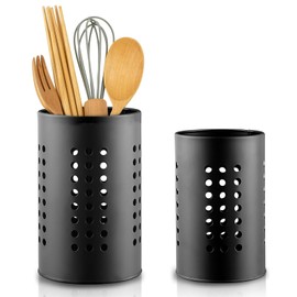 Fine jade2 Küchenutensilienhalter 2 Stück Edelstahl Schwarze Utensilien Caddy für die Arbeitsfläche, Küchen Aufbewahrung