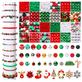 NVENF 2300 abalorios de Navidad para hacer joyas, corona esmaltada, alce, muñeco de nieve, copo de nieve, abalorio de arcilla de Navidad roja y verde, abalorio de diamantes de imitación surtidos para pulseras de bricolaje