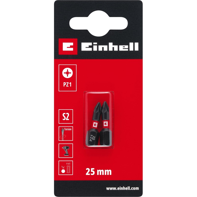 Original Einhell Impact Bits 2 Piece 25mm PZ1 (S2 Steel