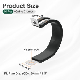 sourcing map 1-1/2"(38mm) Cable Clamp, 304 Stainless Steel Rubber Cushioned Insulated Clamp R Shape Metal Clamp Tube Holder for Pipe Hose Wire Cord Installation 14Pcs