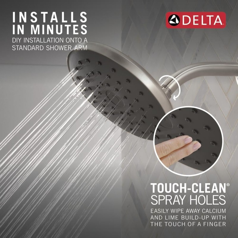 Delta PivotPro Brushed Nickel Rain Showerhead, Single Setting 7 Inch