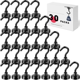 LOVIMAG Magnetic Hooks，25Lbs Magnets with Hooks for Cruise, Black Magnetic Hooks for Hanging, Fridge, Classroom, Refrigerator, Ceiling, Office, Kitchen. Grill, Garage-30Pack