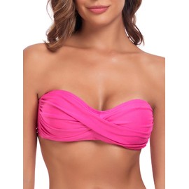 Ocean Blues Women's Hot Pink Bandeau Bikini Top Strapless Bathing Suit Tops Size Medium