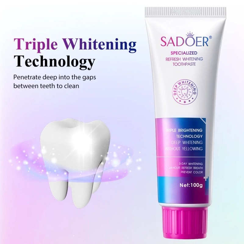 SADOER Purple Whitening Toothpaste Fresh Breath Brightening Teeth Deep Cleaning