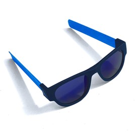 SlapSpecs.com Folding Sunglasses with Slap Bracelet Arms - Blue Polarized Lenses - Folds in Half at The Bridge and Snaps to Your Wrist or Bag - BLUE ARMS