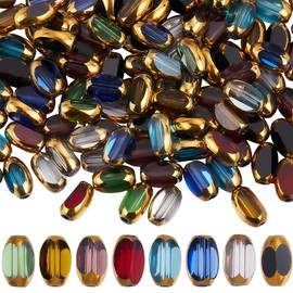 SUNNYCLUE 1 Box 160Pcs 8 Colors Faceted Glass Bead Rice Shaped Beads Bulk Colorful Golden Edge Electroplate Crystal Oval Barrel Loose Spacer Bead for Jewelry Making Necklaces Bracelets DIY Crafts
