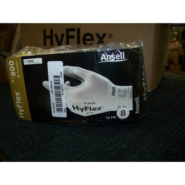 Ansell hyflex foam nitrile coated gloves size 8 small white/gray