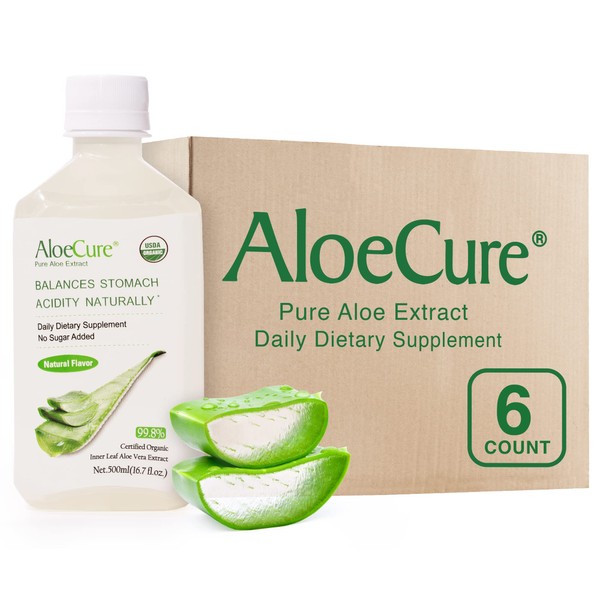 AloeCure Pure Aloe Vera Juice USDA Certified Organic, Natural Flavor Acid Buffer, 6x500ml Bottle, Processed Within 12 Hours of Harvest to Maximize Nutrients, No Charcoal Filtering-Inner Leaf