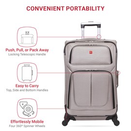 SwissGear Sion Softside Expandable Luggage – Medium Checked Suitcase with 360 Degree Wheels & Retractable Handle – 25 Inch, Perfect for 1-7 Night Trips – Pewter