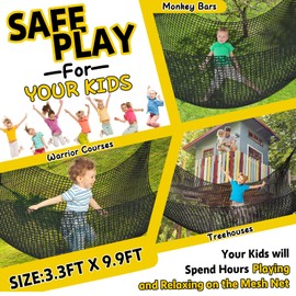 LPIW Climbing Net for Kids - 3.3FT x 9.9FT Double Layers Heavy Duty Playground Safety Net, Climbing Cargo Net for Tree House Tree Fort, Back Yard, Jungle Gyms, Monkey Bar Security Mesh（Black）