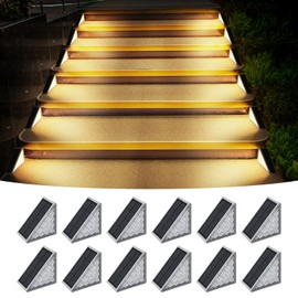 Solar Stair Lights Outdoor 12 Pack, Uni PNR Solar Step Lights Waterproof IP67, Outside LED Lights for Steps, Stair Solar Powered, for Garden, Patio, Deck, Yard, Front Door, Porch (Warm White)