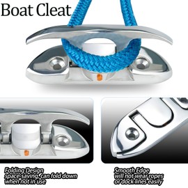KAHACIYO Folding Boat Cleat 4-1/2", Boat Cleat 316 Stainless Steel, Flip Up Dock Cleat for Deck and Boat with Fastener, Marine Folding Rope Cleat, 2 Pack