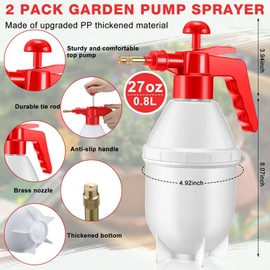 Ziliny 2 Pcs Handheld Garden Pump Sprayer 27 oz Hand Held Lawn Pressure Sprayer Bottle Garden Pump Sprayer Hand Pump Sprayer with Adjustable Nozzle for Watering Spraying Weeds (Red)