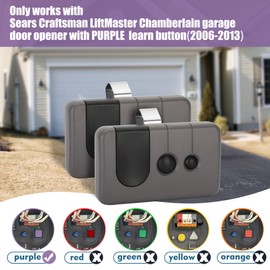 2 for 139.53753 HBW2028 Sears Craftsman Garage Door Remote，Replacement for 53753 139.18191 371LM 373LM 375LM 950CD 953D 956D（Purple Learn Button ONLY）(2006-2013)