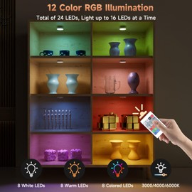 Electight LED Under Cabinet Lights, Motion Sensor Lights Indoor, 1000 mAh Rechargeable, 3 Color Temps & 10 RGB with Remote, Under Counter Lights Closet Lights for Kitchen, Cabinet, Hallway (6 Packs)