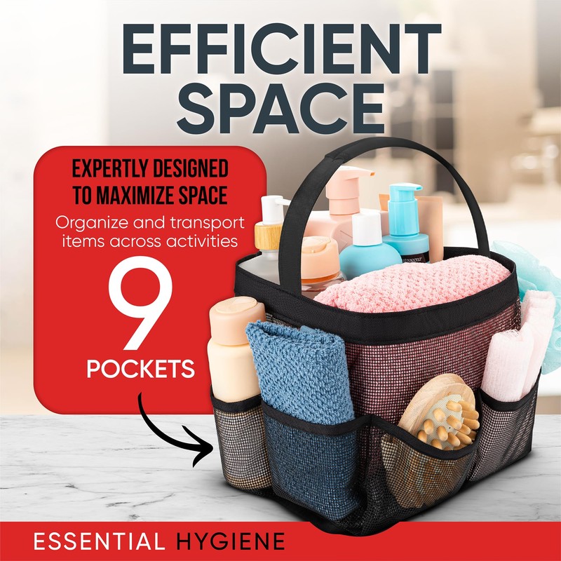 Masirs Mesh Shower Caddy Bag - (9 Pocket) Large Collapsible,