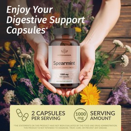 HERBAMAMA Spearmint Leaf Capsules - 1000mg Spearmint Leaves for Gut Cleanse & Digestive Support - Vegan, Non-GMO Mentha Spicata Supplement