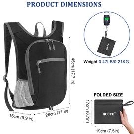 Qcute 15L Hiking Backpack Lightweight Packable Hiking Daypack Small Foldable Shoulder Bag Travel Day Pack Outdoor Gear