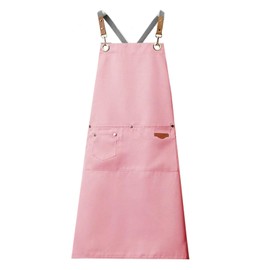 Canvas Apron with Cross Back, Adjustable Straps & Large Pockets, Unisex Work Apron for Men and Women (Pink)