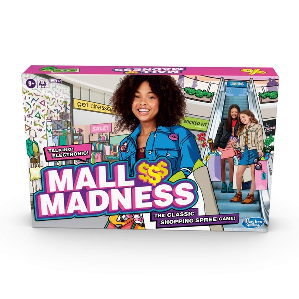 Hasbro Gaming Mall Madness, Talking Electronic Shopping Spree Board Game for Kids Ages 9 and Up, for 2 to 4 Players