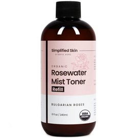 Rose Water Spray for Face & Hair - 100% Natural Organic Face Toner - Alcohol-Free Makeup Remover - Anti-Aging Self Care Beauty Mist - Face Care - Hydrating Rosewater by Simplified Skin (8 oz)