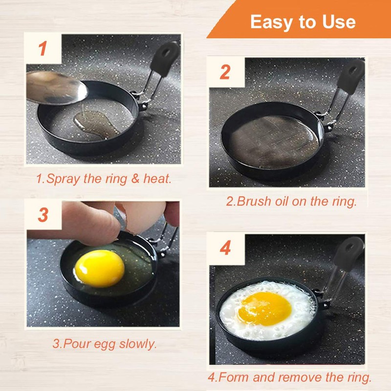 4 Pcs Egg Rings, Stainless Steel Egg Ring with Anti-Scald