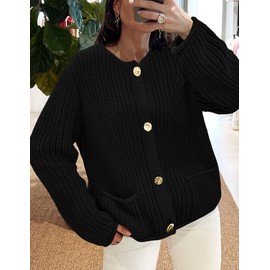 PRETTYGARDEN Cardigan Sweaters for Women 2025 Trendy Oversized Knit Chunky Button Cardigans Fall Winter Outfits with Pockets (Black,Medium)
