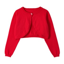 Miipat Toddler Girls Cardigan Long Sleeve Bolero Shrug Kids Knit Sweater Cover Up Button Closure Cropped Tops(Red,12-18M)