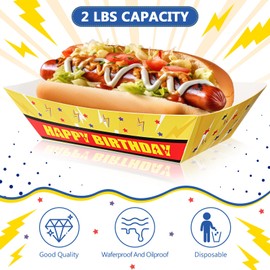 Baderke 100 Pcs Cartoon Lightning Paper Food Trays Boat for Cartoon Themed Birthday, 2lb Disposable Nacho Hot Dog Trays for Tacos Lightning Themed Birthday Party Supplies