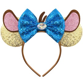 Brylla Cute Mouse Ears Headband for Women, Inspired by Kangaroo, Sequin Blue Bows Headband for Costume Party