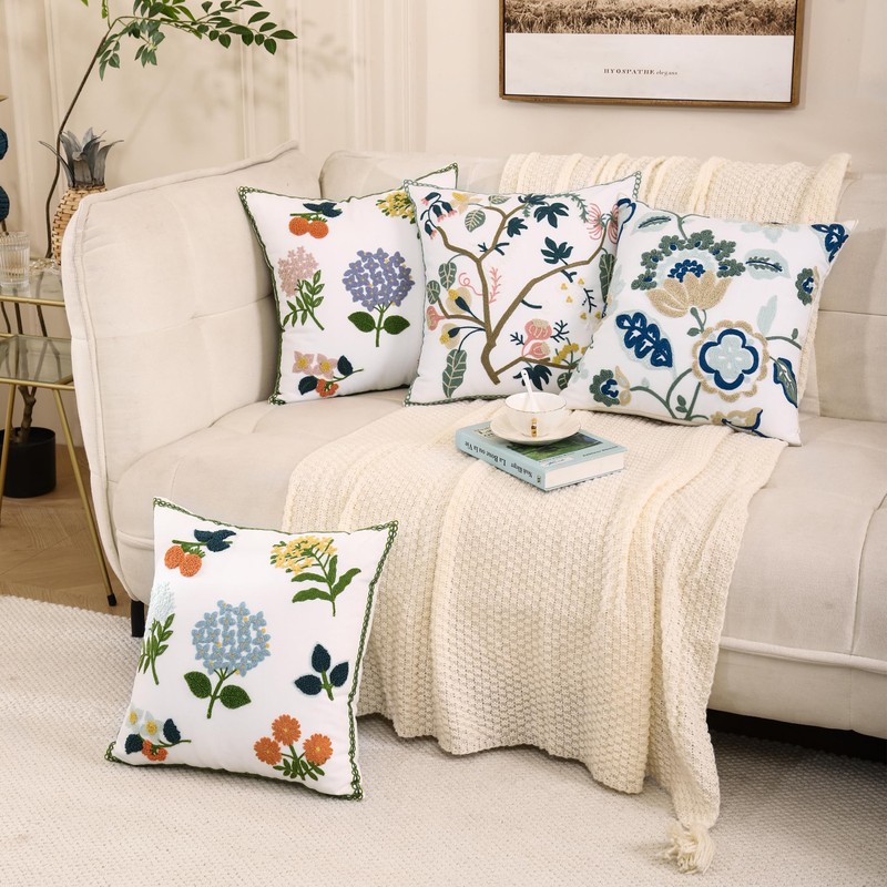 LUOYEHK Floral Embroidered Decorative Throw Pillow Covers 18x18 Inch Pack