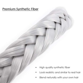 Hairro Braided Headband With Teeth Fishtail Braids Hairband With Tooth Synthetic Fish Tail Hair Band Plaited Hairband Hair Hoop Braid Headband Extensions Headband Hairpiece For Women 48g #silver gray