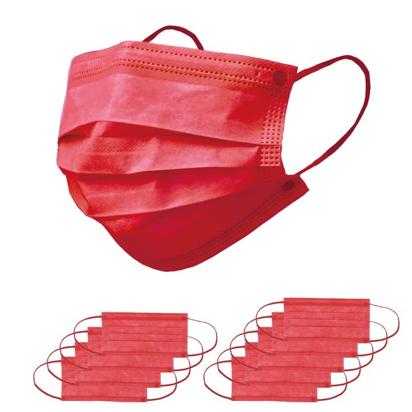 SWINGPLUS Non-woven Mask, Color Mask, Made in Japan, Pack of 10, Individually Packaged, Regular Size, Disposable (Red)