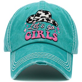 Funky Junque - Gorra de béisbol clásico desgastada, parche bordado para mujer, diseño patriótico y de día festivo, estilo de vida, Let's Go Girls - Turquesa, One Size