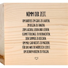 Zuhause Dekoration - Nimm Dir Zeit Holzbild + Reagenzglas zum Hinstellen opt. als Vase oder Geldgeschenk - Motivationsgeschenke, Skandinavische Deko, Sprüche, Schwarz Weiß Bilder, Motivation Bild