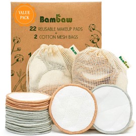 Bambaw Reusable Makeup Remover Pads | 22 Reusable Cotton Rounds, 2 Bags for Laundry & Storage | Reusable Cotton Rounds For Face | Eye Makeup Remover Pads | Washable Makeup Remover Cloth Reusable