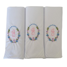2COZEE Womens/Ladies Embroidered Initials Taschent 3-Pack? CHER with White EM with Satin Border - J