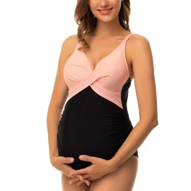 Ziola Women's Maternity Swimsuit One Piece Front Cross Swimsuit V-Neck Pregnancy Swimwear Monokini