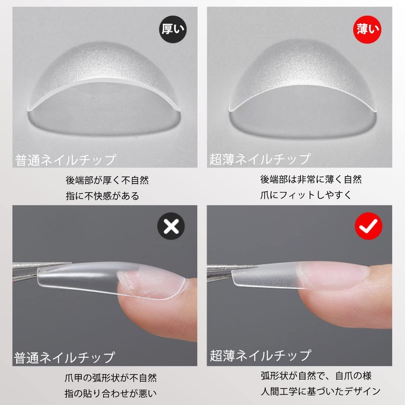 Nail Tips (5) Ultra Short, Long Teardrop Shape, Ultra Thin,