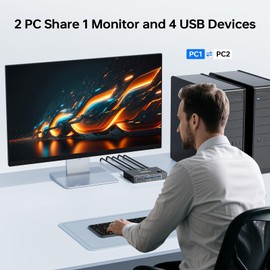 MLEEDA HDMI KVM Switch 1 Monitors 2 Computers 4K@60Hz,USB KVM Switches for 2 Desktops or Laptops Sharing Single Monitor and Keyboard Mouse Printer,Plug and Play,2 USB Cables Included