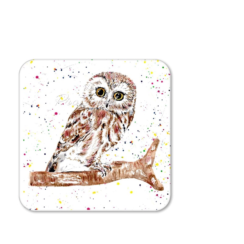 Coaster Owl British Wildlife Hand Painted Animals Coasters Watercolour Art