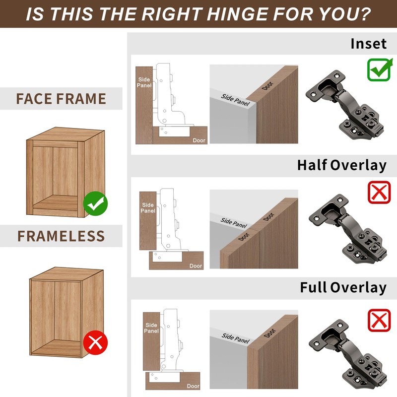 6 Pack Inset Soft Close Cabinet Hinges 105° Frameless 3