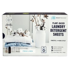 ECOFRIENDS Plant-based Laundry Detergent Sheets, 100% Plastic-Free, Biodegradable, Powerful Cleaning Effect - Box of 60 Sheets - Fresh Linen