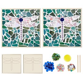 WEBEEDY 2 Set DIY Mosaic Kit DIY Dragonfly Mosaic Coaster Creative Craft Kit DIY Craft Activity Make a Square Decoration for Home Tableware Trivet Placemat Table Decor, Grout and Glue Not Included