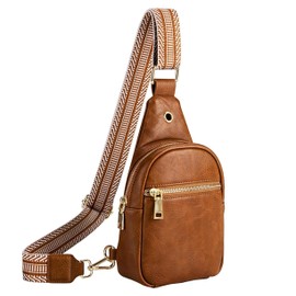 RUNBOX Small Sling Bag for Women, Leather Crossbody Fanny Packs Chest Bag with Adjustable Strap for Travel