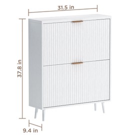 QIVOMIX Shoe Cabinet Storage,Modern Freestanding Organizer with 2 Flip Drawers,Narrow Shoe Rack Cabinet for Entryway,White