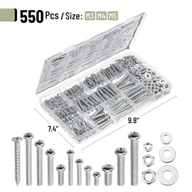 Mr. Pen- Nuts and Bolts Assortment Kit, 550 pcs, Carbon Steel M3 M4 M5 Phillips Pan Head Assorted Nuts and Bolts
