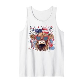 4th Of July Highland Cow Cute American Farm Boys Girls Kids Tank Top